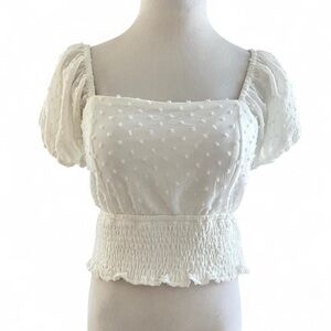 Chic White Textured Puff Sleeve Blouse